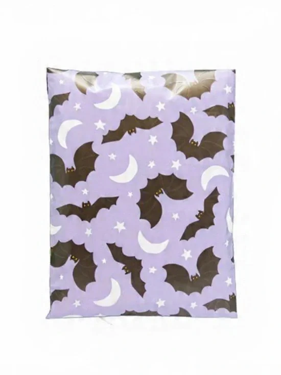 15 Halloween Bat and Moon Purple Poly Mailers