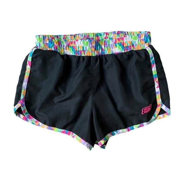 Girls L 10-12 Skechers Black Rainbow Lined Running Athletic Active Summer Shorts