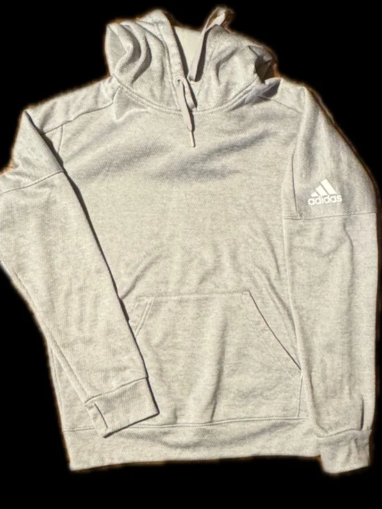 (S) ADIDAS CLIMAWARM LIGHT GRAY HOODIE W/ THUMBHOLE EMBLEM ON SLEEVE