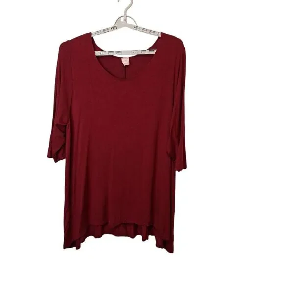 Flirty Pink‎ Womens 4X Pullover Knit Stretch Tunic Top Deep Red 3/4 Sleeve Comfy