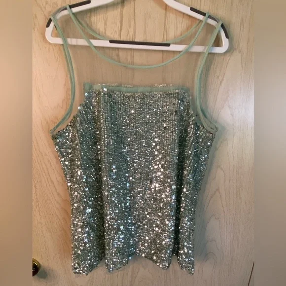 Renzo + Kai sequin mesh illusion tank size XS Mint Green