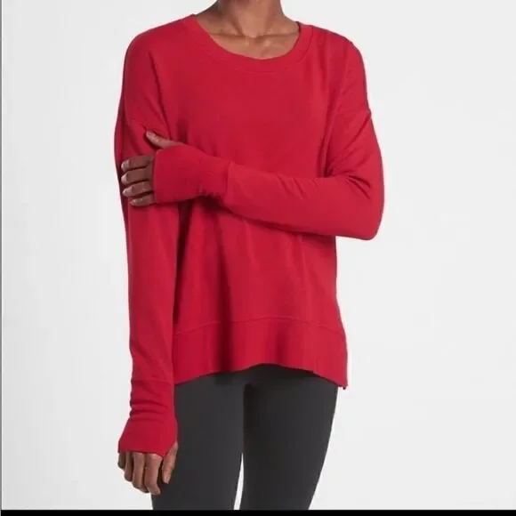 Athleta Coaster Luxe Crew Sweatshirt red XXS new