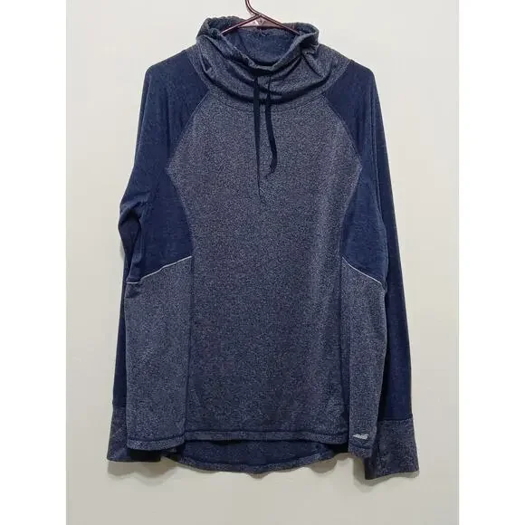 Avia Women's Athletic Top Pullover Blue Drawstring Long Sleeve Funnel Neck XL