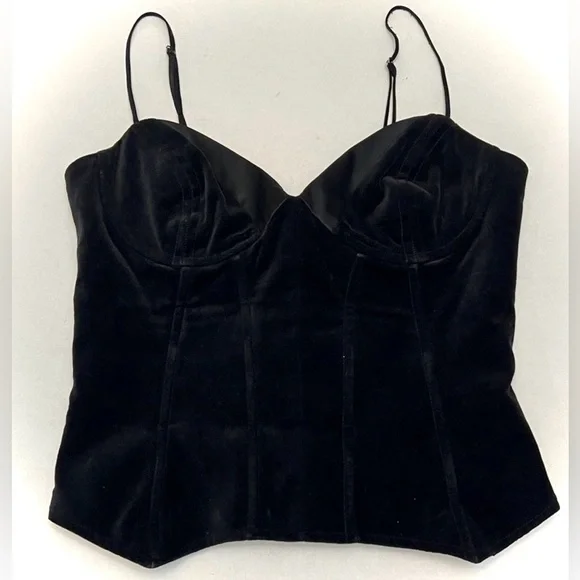 BCBGMAXAZRIA BLACK VELVET CORSET TOP WITH LACE-UP BACK SIZE 12