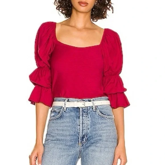 NATION LTD Hillary Romance Tee in Heartbreaker in Heartbreaker Red Pink Sz XS