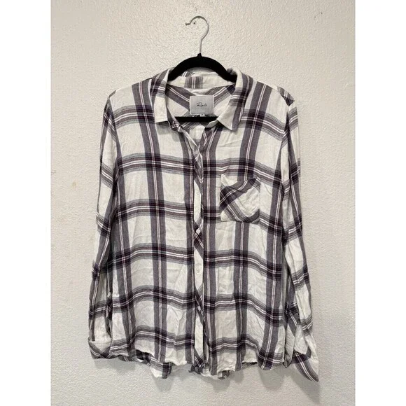 Rails Hunter Plaid Long Sleeve Button Down Top White Red Navy Medium Super Soft