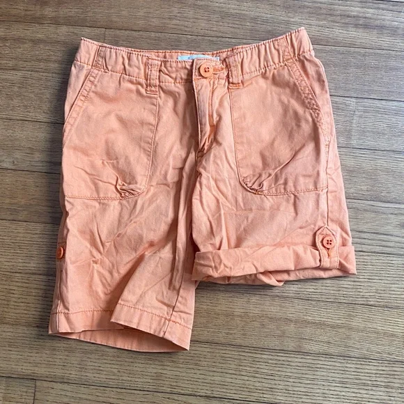 Lands' End Girls sz: 6x Orange Jean Shorts elastic waistband & bottoms role up