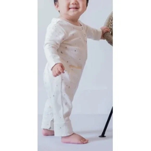 Pehr Baby Celestial Cream‎ Stars Moon Organic Cotton Romper Size 6-12 M NWT