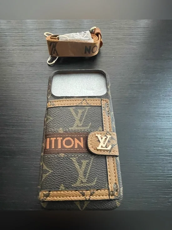 iPhone 17 pro max Brown and Tan Cardholder crossbody Phone Case
