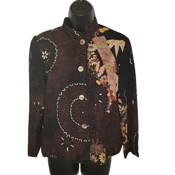 CITRON Santa Monica Silk Floral Button up Blouse Top Size PM Petite Medium
