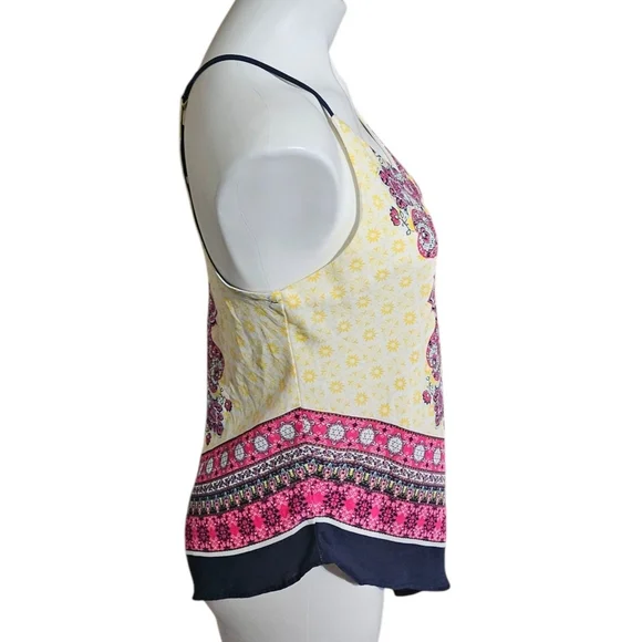 I.N. San Franciso Mandala Print  Scarf Cami Top Yellow & Pink Size M