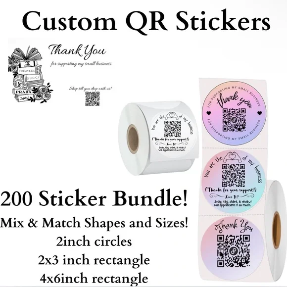 BUY NOW 200 Custom Thank You QR‎ Stickers Mix & Match
