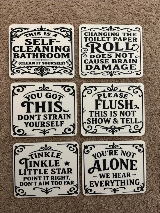 Black & White Bathroom Quote Coasters - Set of 6
