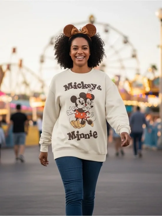 Women's Disney Mickey & Friends Sweatshirt Size M Cream Retro Vintage Look