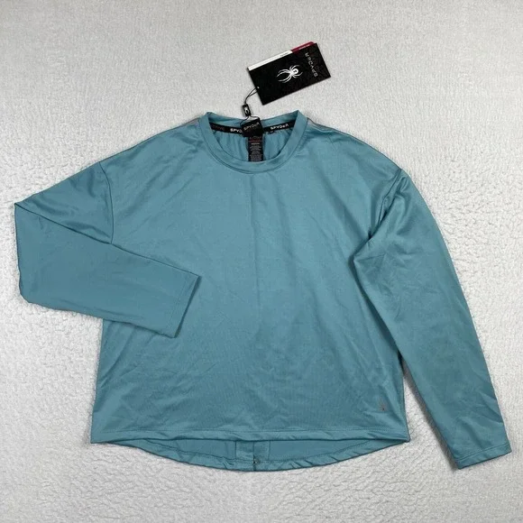 Spyder Shirt Womens Medium Blue Active Workout Reflective Outdoors‎ Run Hike Jog