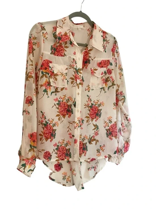 love FIRE Floral Button-Up Top - Pink w/Teal & Yellow Accents Size M