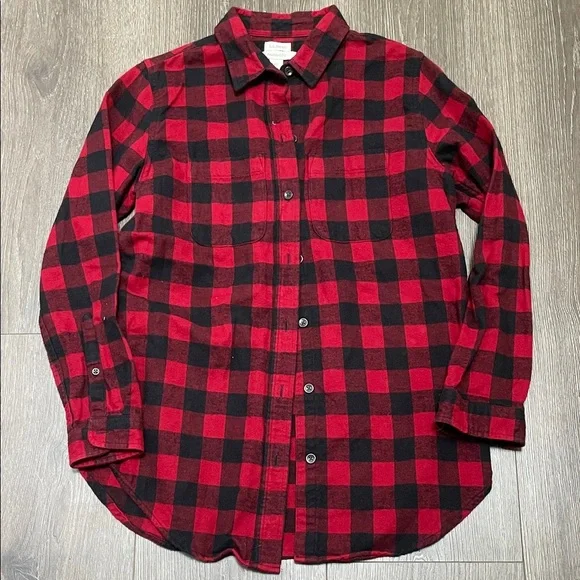 LL Bean 100% Cotton Scotch Plaid Flannel Western Button Down XS