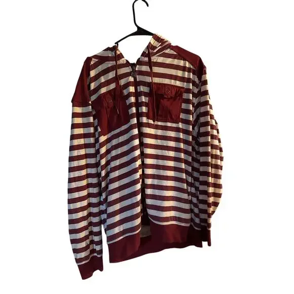 Vintage Y2K Southpole Maroon Striped Zip Up Hoodie XXL