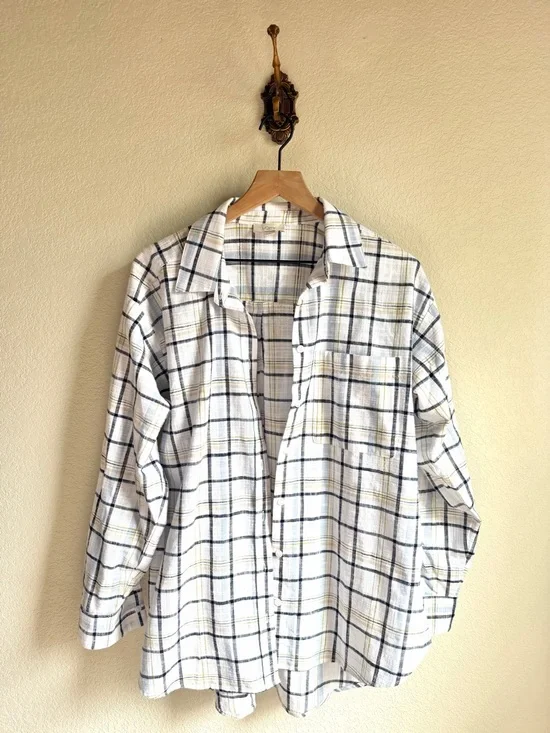 LOFT Cotton White Plaid Shirt