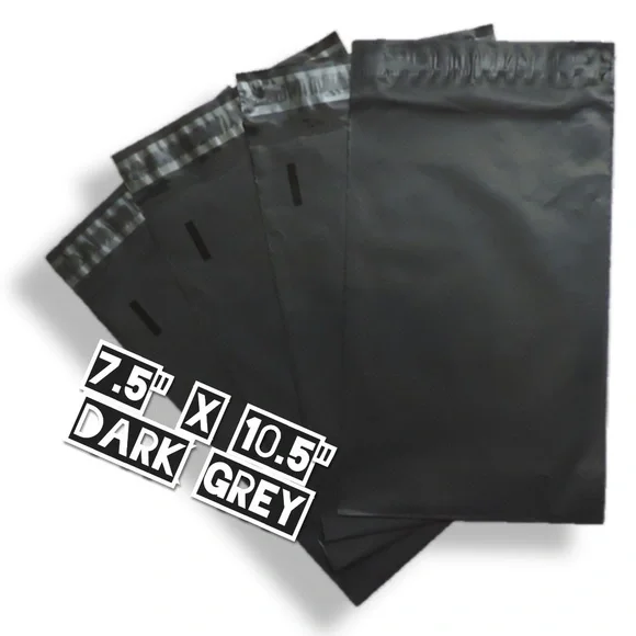 100 Dark Grey Poly Mailers 7.5x10.5