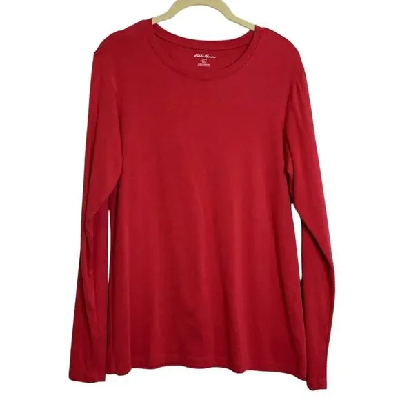 Eddie Bauer Womens Long Sleeve Tee L Brick Red Cotton Modal Blend Knit Crew Neck