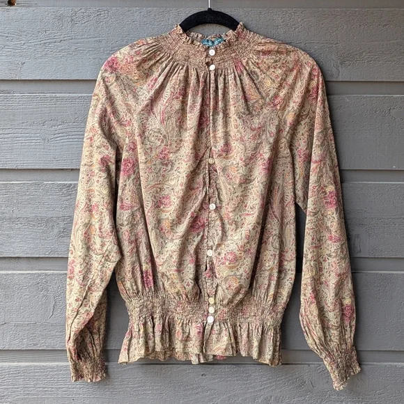 Lauren Jeans Ralph Lauren Button Up Mock Neck Long Sleeve Victorian Blouse Large