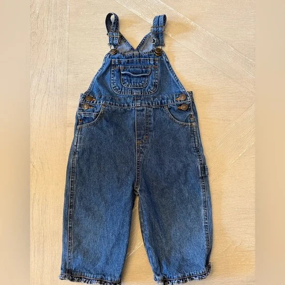 Girls Ruffled Jean Denim Overalls in Medium Blue