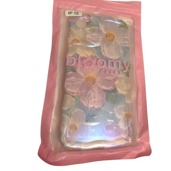 Bloomy Cases iPhone 12 Floral Oil Painting Wavy Edge Protective Case Pink Blue