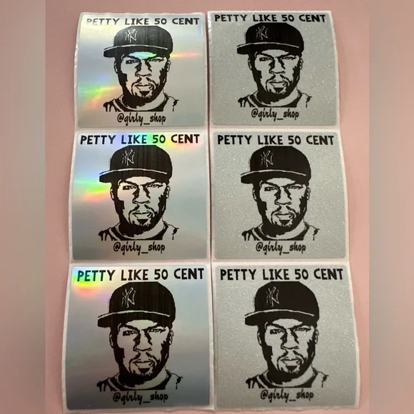 50ct. Custom Square “PETTY LIKE 50 CENT” Stickers With Closet Name
