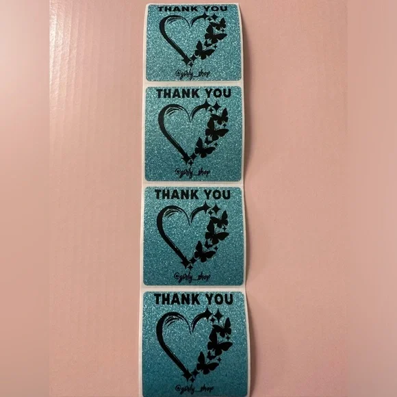 50ct. Custom Heart & Butterflies 🦋 Thank You Square Stickers With Closet Name