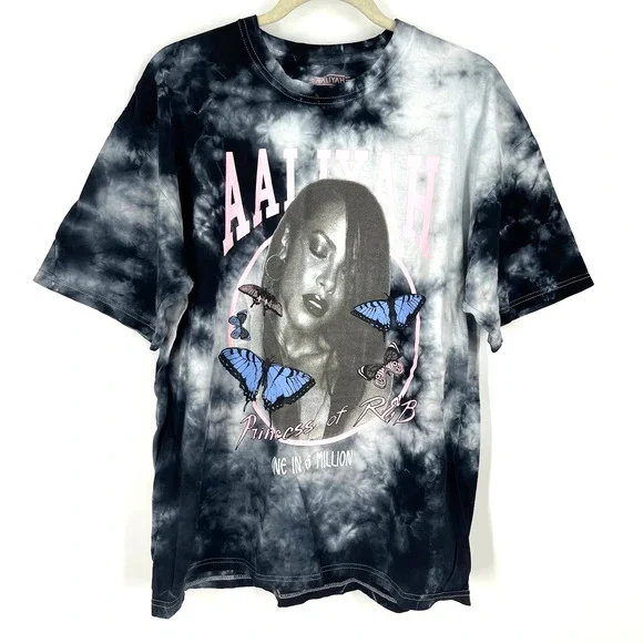 Aaliyah Princess Of R&B One In A Million Portrait Tie Dye T-Shirt Size 1X NWOT