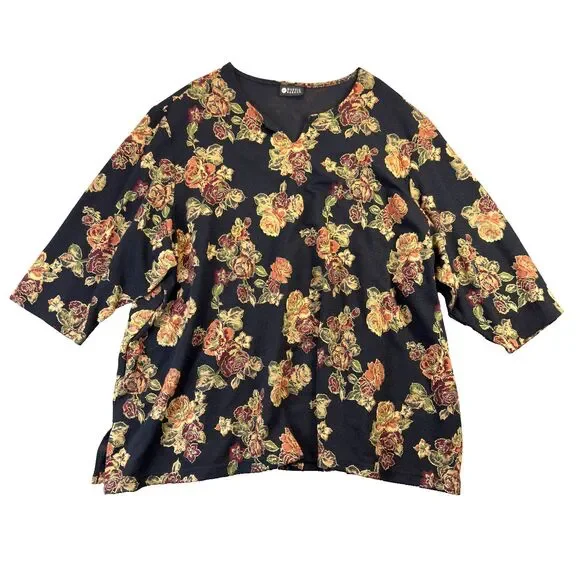 Maggie Barnes Blouse Womens 4X Black Floral Cottagecore Farmhouse Cute Shirt Top