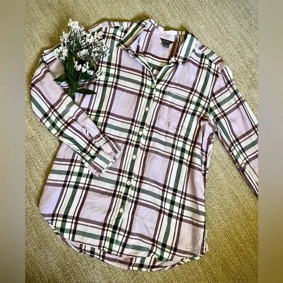 Eddie Bauer Pastel Plaid Flannel Top - Small