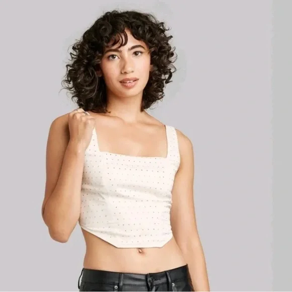 Wild Fable Rhinestone Corset Satin Tank Top Women's  Off-White NWT