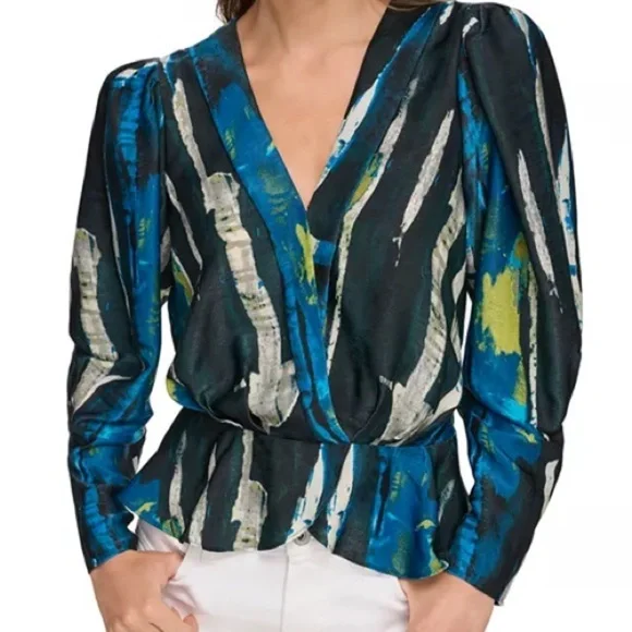 DKNY Women's Multicolor Silky Abstract Blouse