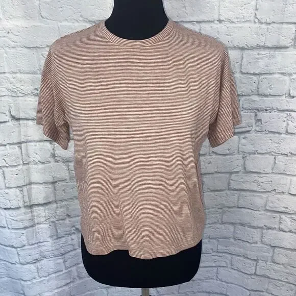 Max studio Crewneck stripe crop short sleeve top sz S women