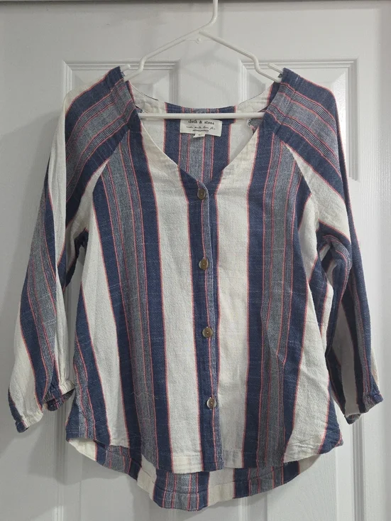 Anthropologie Blue, White & Red Striped Button-Front Top - Cloth & Stone