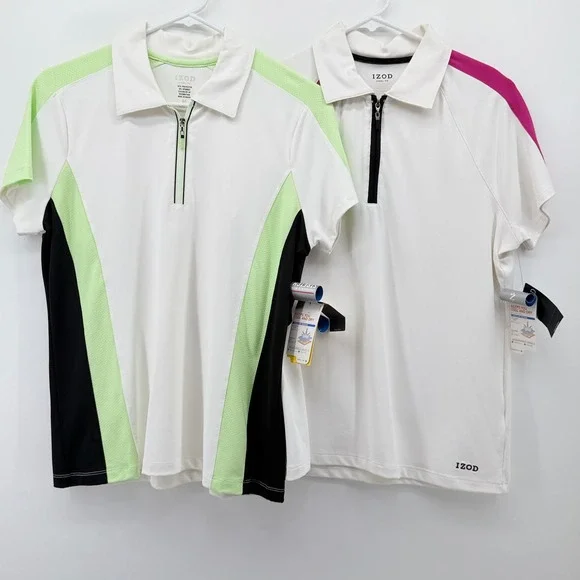 IZOD Lot of 2 Lime Green Black Colorblock 1/4 Zip Golf Polo Shirt  Medium NEW