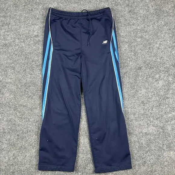New Balance Track Pants Kids Medium Navy Blue Striped Athletic Joggers Stretch‎