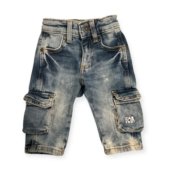 United Colors of Benetton Kids Denim Cargo Pants Size 0Y Blue Wash