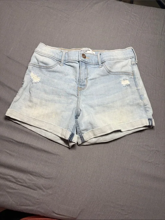 Abercrombie Kids Light Wash Distressed Denim Shorts