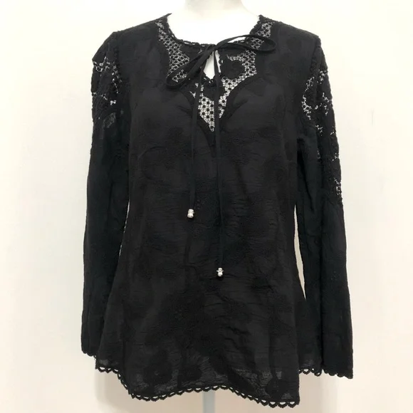 V Cristina Long Sleeve Crochet Accented Top