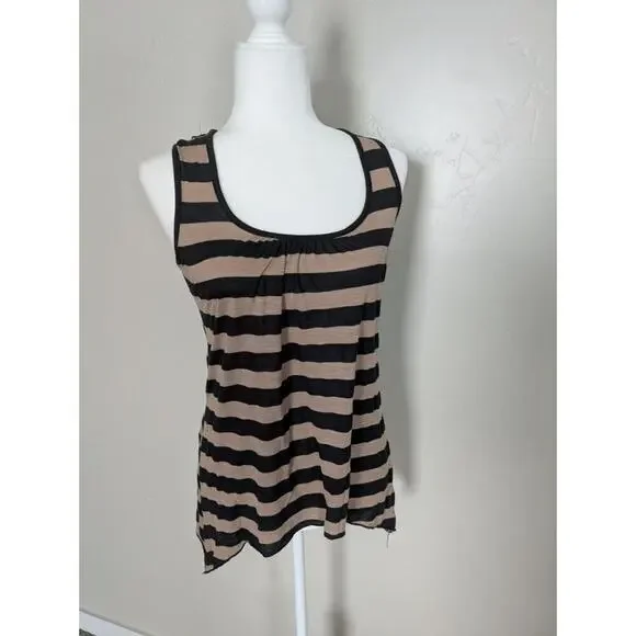Agenda Sleeveless Tank Womens Small‎ Stripes Lace Y2K Asymmetrical Hem