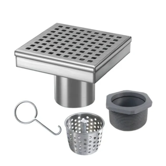 Reln 4x4 Shower Drain with Square Stainless Steel Grate NIB