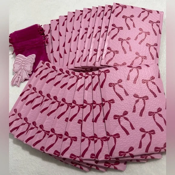 Pink Bubble Mailers & Bows And Shipping Essentials Set