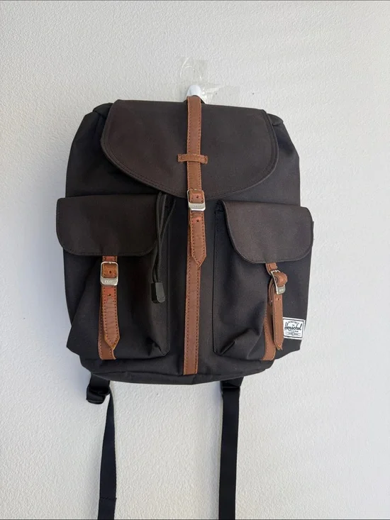 Herschel Little America Backpack Canvas Brown Faux Leather Laptop Travel Bag
