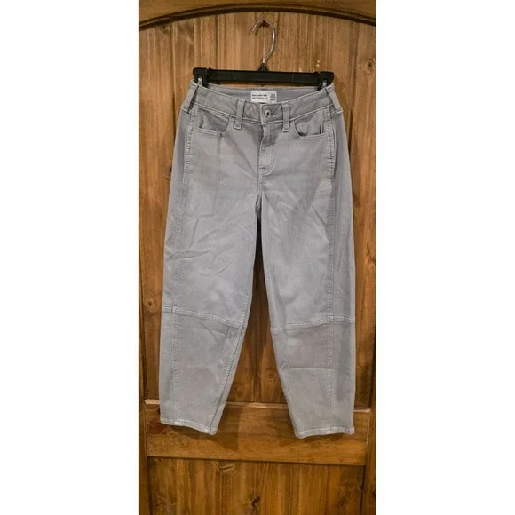 Abercrombie Jeans Girls 11/12 Gray High‎ Rise Balloon Denim Tapperd Skater