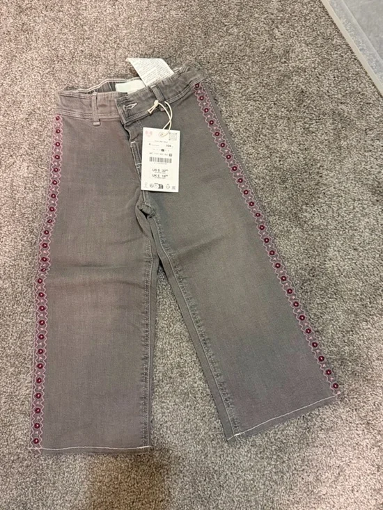 Zara Gray Jeans with Pink Embroidered Side Trim - Kids