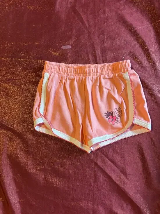 Disney Princess Shorts Girls S 6/7 Coral Pink Elastic Waist Shell Flower Graphic