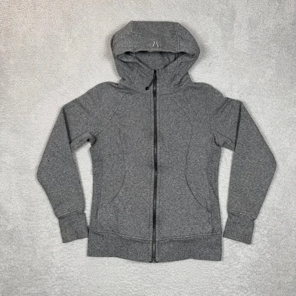 Lululemon Scuba Hoodie Full Zip Heathered Grey Size 8 Thumbholes W4250S